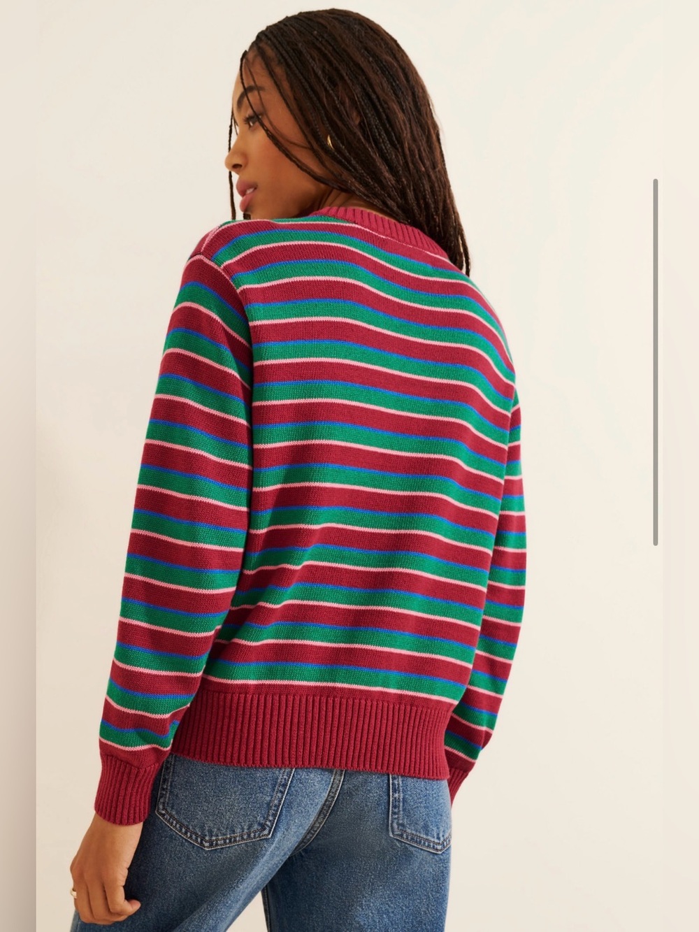Bobo Choses Womens Organic Cotton Striped Knit Sweater Burgundy Green Blue S - Picture 3 of 9